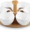 Hapjes Tapas Draaiplateau Hout Met Wit Melamine Schaaltjes - Serveerplank Borrelplank