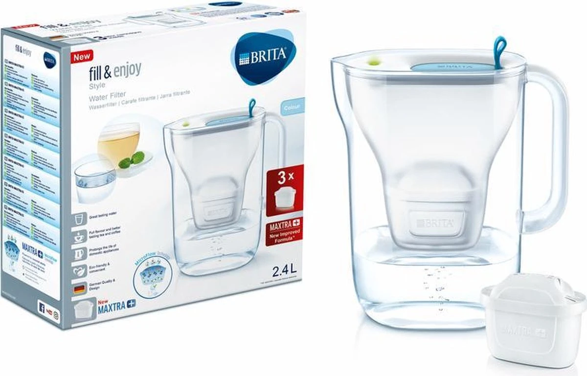 BRITA - Waterfilterkan Style Cool - Blauw - 2,4L + 3 MAXTRA+ Waterfilterpatronen 12 BRITA - Waterfilterkan Style Cool - Blauw - 2,4L + 3 MAXTRA+ Waterfilterpatronen - Afbeelding 12