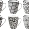 Set Van 12x Stuks Kopjes/bekers Nikko Zwart/wit Print 19 Cl - Koffie/thee Mokken Met Oor