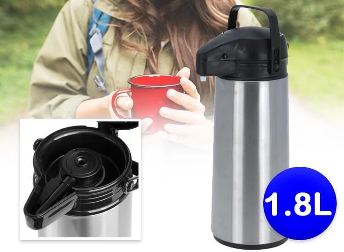 Basic Thermoskan Met Pomp - 1,8 Liter - RVS - Vaatwasserbestendig 8 Basic Thermoskan Met Pomp - 1,8 Liter - RVS - Vaatwasserbestendig - Afbeelding 8