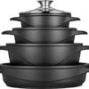 Smile 10-Delige Pannenset - Anti Aanbaklaag - Vaatwasser Bestendig - Zwart - MGK-17