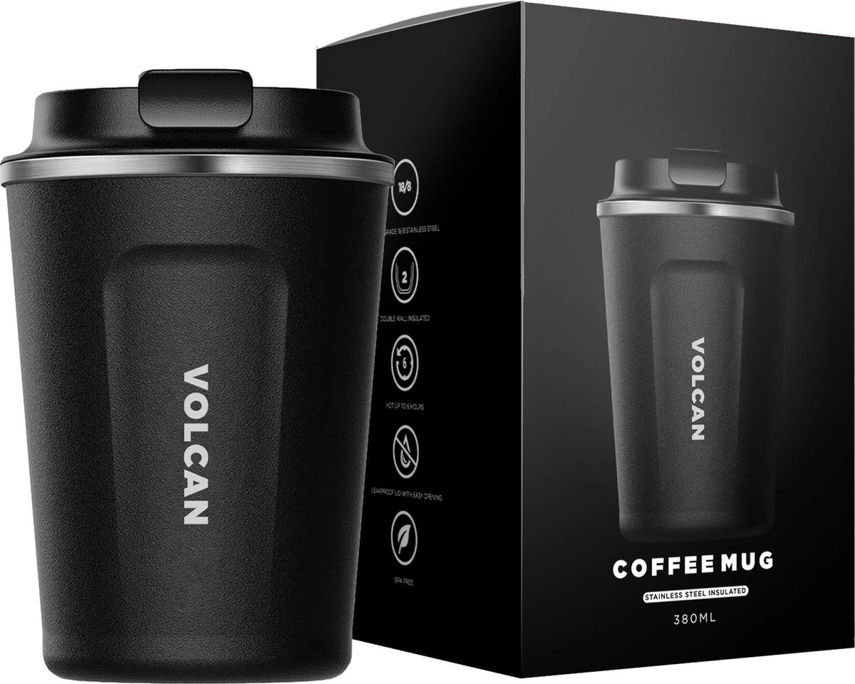 Volcan RVS Koffiebeker To Go - Thermosbeker - Theebeker - Coffee - Zwart 1 Volcan RVS Koffiebeker To Go - Thermosbeker - Theebeker - Coffee - Zwart