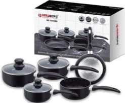 Herzberg HG-5003BK: 8 Pieces Marble Cookware Set - Black -Keukenbenodigdheden Winkel 1200x987 2