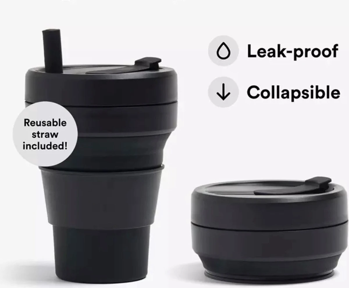 Koffiebeker - Reisbeker - Siliconen Beker - Opvouwbaar - Zwart - Drinkbeker - To Go 2 Koffiebeker - Reisbeker - Siliconen Beker - Opvouwbaar - Zwart - Drinkbeker - To Go - Afbeelding 2