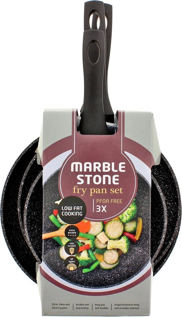 Luxe Marble Stone Pannenset 3-delig | Ø 20 - 24 - 28 Cm - Pannen - Vrij Van PFOA - Alle Warmtebronnen - Anti Aanbak - Extra Sterk 2 Luxe Marble Stone Pannenset 3-delig | Ø 20 - 24 - 28 Cm - Pannen - Vrij Van PFOA - Alle Warmtebronnen - Anti Aanbak - Extra Sterk - Afbeelding 2
