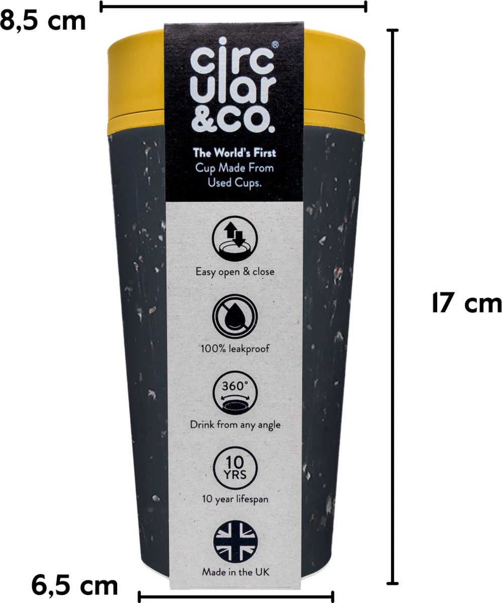 Circular&Co. Herbruikbare To Go Koffiebeker (rCUP) Zwart/geel 12oz/340ml 2 Circular&Co. Herbruikbare To Go Koffiebeker (rCUP) Zwart/geel 12oz/340ml - Afbeelding 2